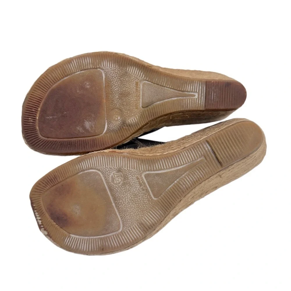 Burberry Nova Check‎ Brown Leather Espadrille Wedge Slides Sandals